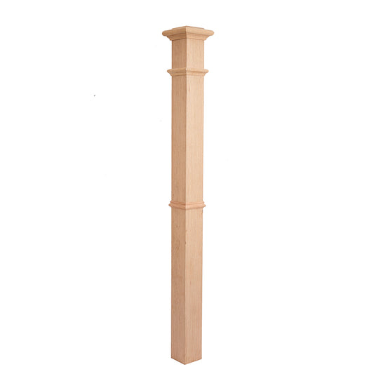 LJ-4392-O Plain Panel Box Newel Red Oak Wooden Staircase