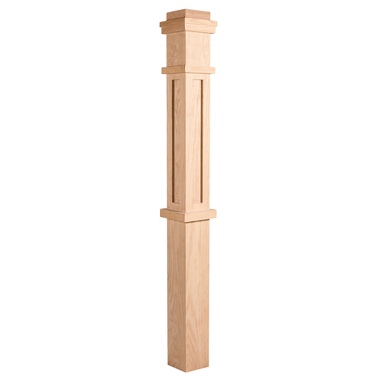4S45R-56  Box Newel RED OAK 4-3/4 x 56 SHAKER FLAT PANEL HDWD CORE
