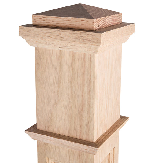 C-4091-FP Flat Panel Box Newel Solid Wood Red Oak OEM/ODM Wooden  Staircase