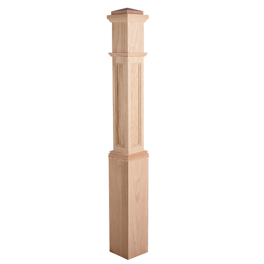 C-4091-FP Flat Panel Box Newel Solid Wood Red Oak OEM/ODM Wooden  Staircase