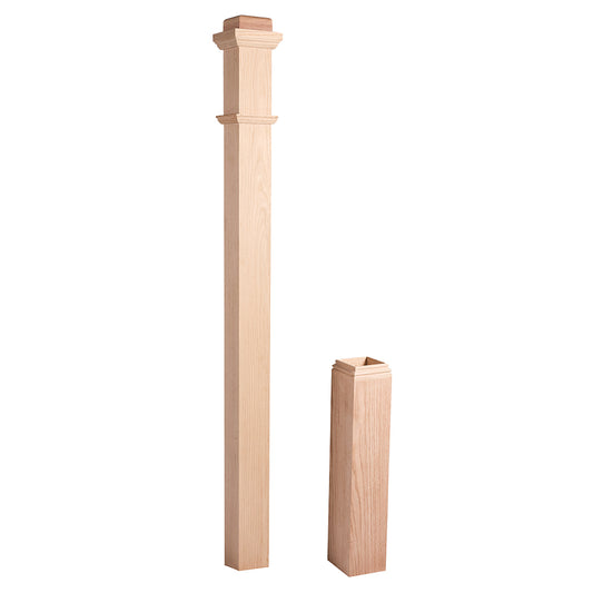 C-4291 Red Oak 5" x 55" Adj Box Newel w/ Fixed Flat Cap