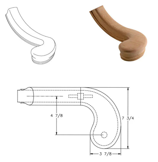 Modern Style 7040-HM Hard Maple Wooden Left Hand Stair Turnout Durable Hand Rail Fittings Stair Parts Villa Hotel Easy