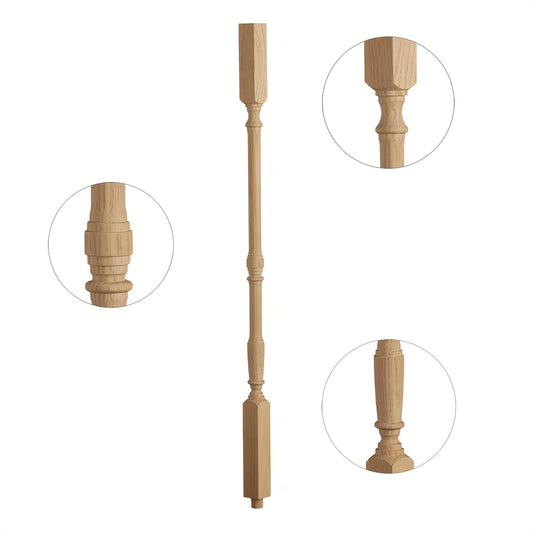 Modern Design Wooden Stairs Newel Post Balustrade System Villa Apartment Balcony Hotel Porch Railings BuildingWoods B-5067 1