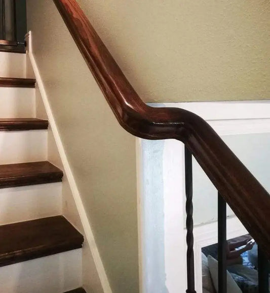 BuildingWoods FSC Vietnam Stair Parts Hand Rail Fittings Hard Maple Left Hand Offset Rail 7047-HM for Villa & Hotel Balcony