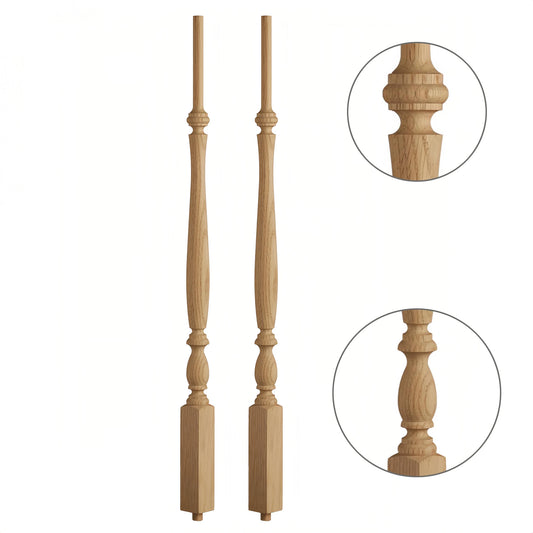 Solid Red Oak Modern Balusters Customizable High-End Indoor Wooden Railings for Staircase Balcony Villa OEM/ODM Factory