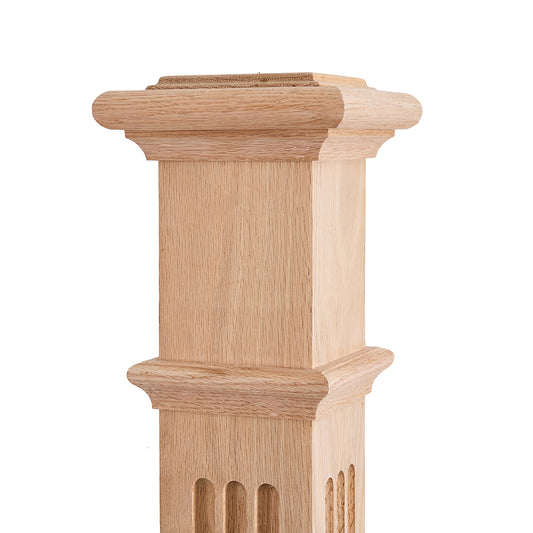 LJ-4393-O  Fluted Box Newel Red Oak  Wooden  Staircase