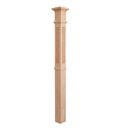 LJ-4393-O  Fluted Box Newel Red Oak  Wooden  Staircase