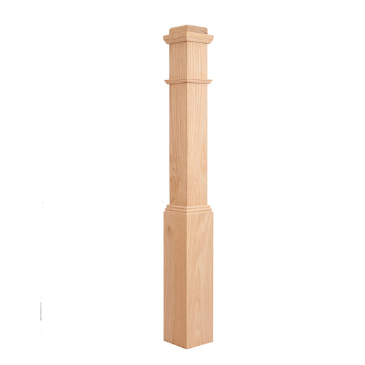 LJ-4091 Plain Panel Box Newel Red Oak  Wooden  Staircase