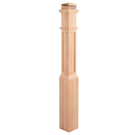 LJRC-4091  Recessed Panel Box Newel Red Oak  Wooden  Staircase